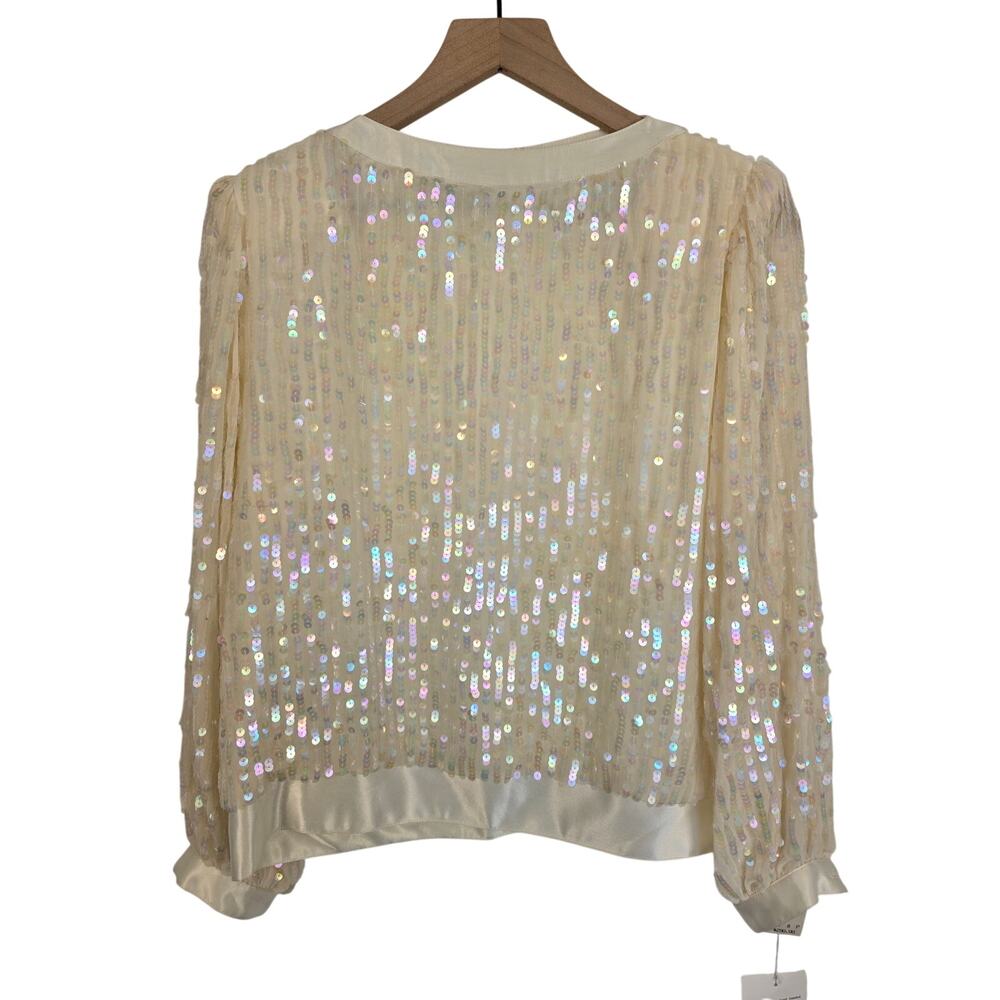 Vintage Talbots Ivory Sequin Overlay Blouse Long Sleeve NWT Sz 8 Petite
